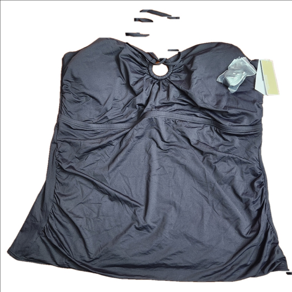 Michael Kors solid black tankini top size 24W NWT removable strap